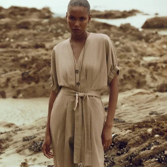 ZARA【NEW】LINEN BLEND BELTED JUMPSUIT Zara | Pants & Jumpsuits | Zara Belted Linen Blend Jumpsuit